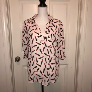 NWOT NewYork & Co Lipstick Pop Over Blouse Sz L